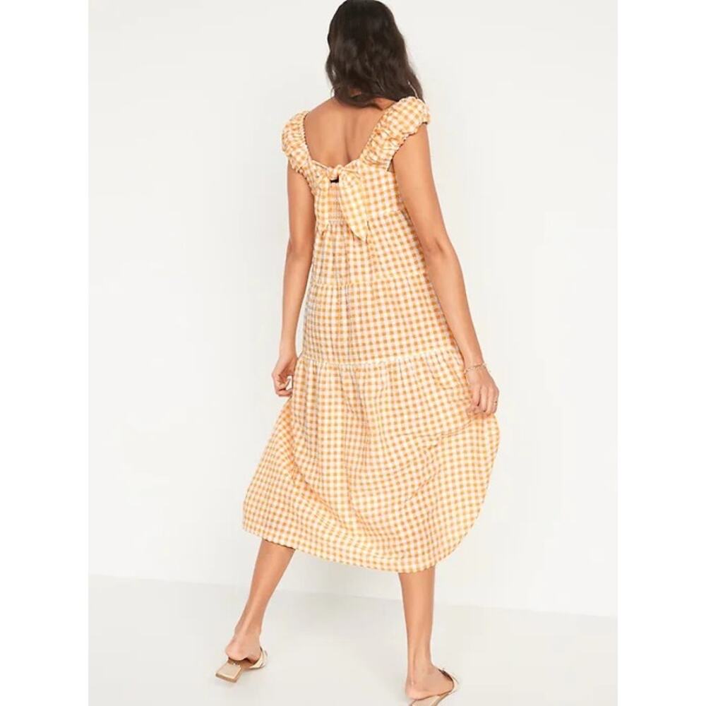 Old Navy Tiered Yellow Gingham Dress Size S Cap Sleeve Seersucker Cottage NWT